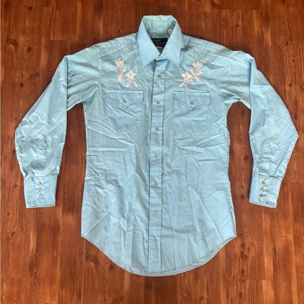 Vintage Champion Western Men's Blue Western Shirt with Embroidered Details